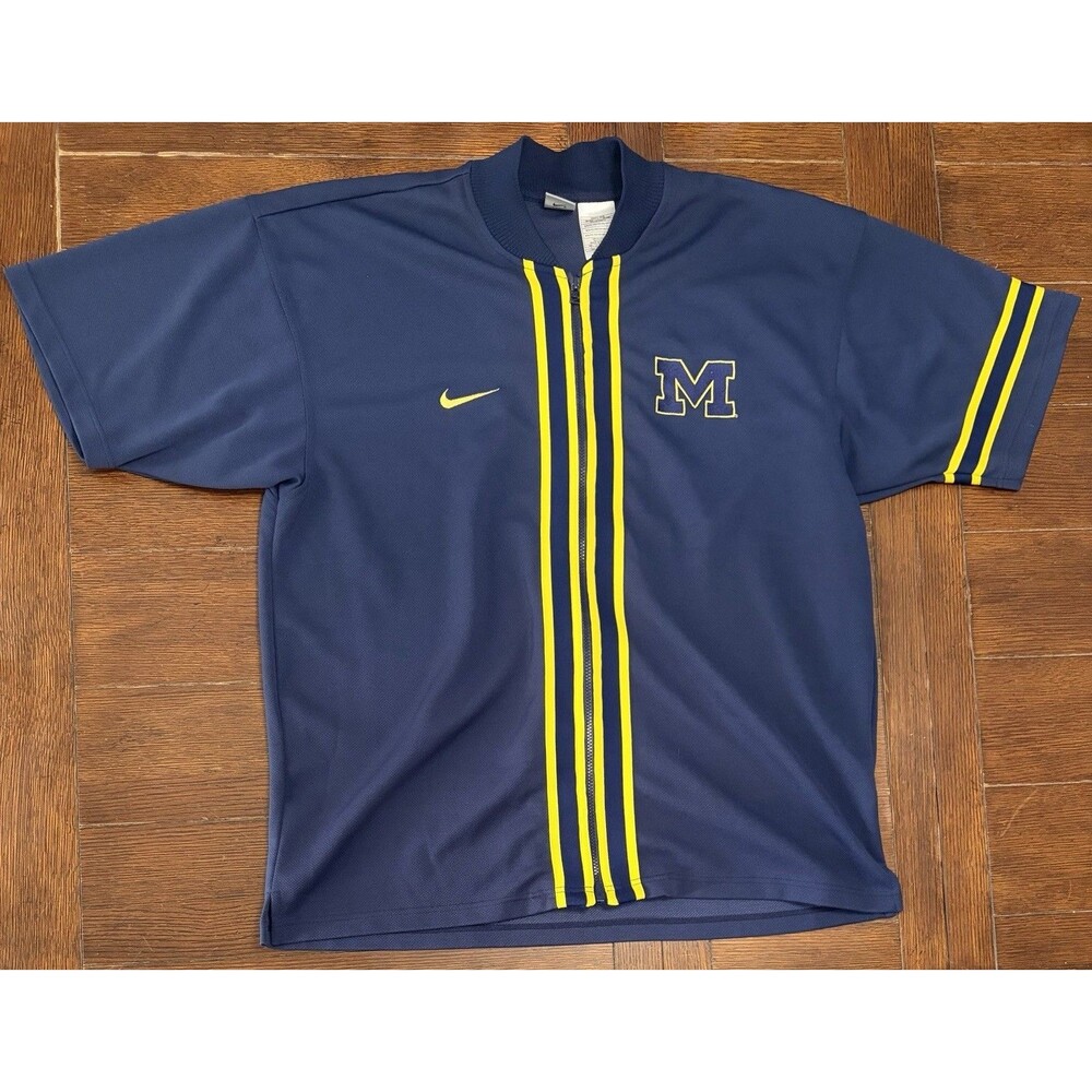 Vintage Michigan Wolverines Shooting Shirt Mens L Blue Nike Warm Up Y2K 90s